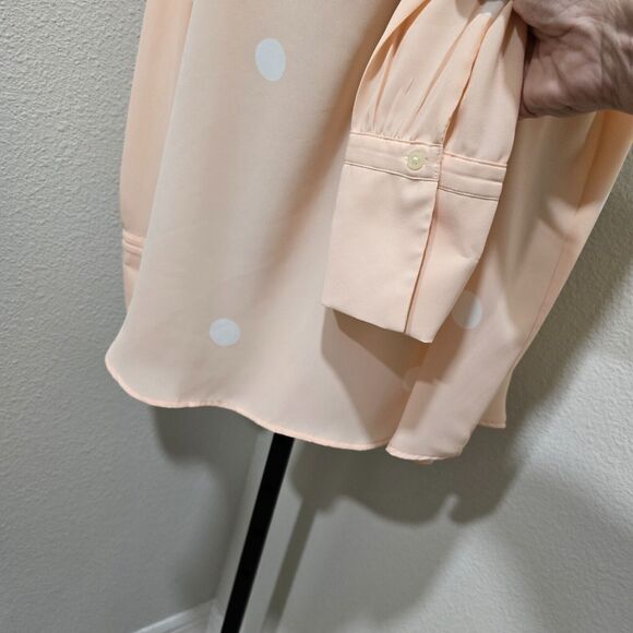 Loft Blouse Womens Large Polka Dot Peach Cream Quiet Luxury Career Office Date - Picture 3 of 7